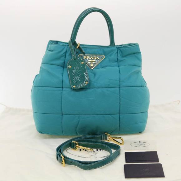 PRADA Quilted Hand Bag Nylon 2way Turquoise Blue Auth 40351 - Picture 12 of 16